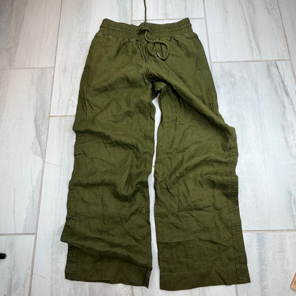 Quince 100% European Linen Wide Leg Pants Martini Olive Green Medium